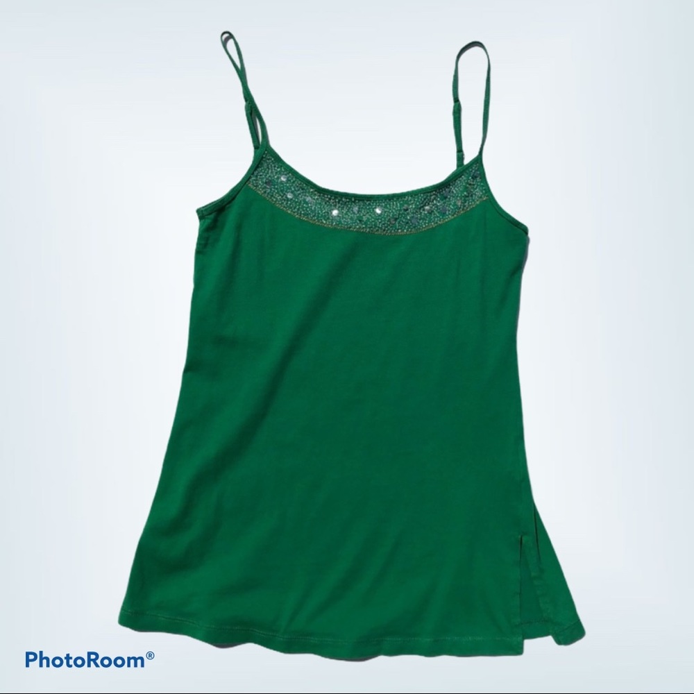 American Eagle Outfitters Tank Top Womens XS Green Cami Beaded Sequins Camisole